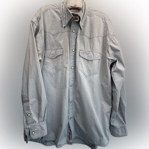 Orvis Men’s Large Trout Bum Light Blue Gray Button Down Shirt w/ Back Flap Vent